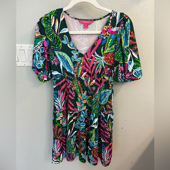 NWOT Lilly Pulitzer Chiara Tiered short sleeve dress Multi sunshine jungle sz xs - Picture 4 of 7
